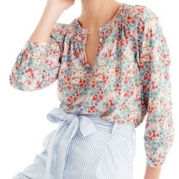 J. Crew Liberty Fabric Floral Poppy Long Sleeve Blouse Size 6 - Picture 1 of 11